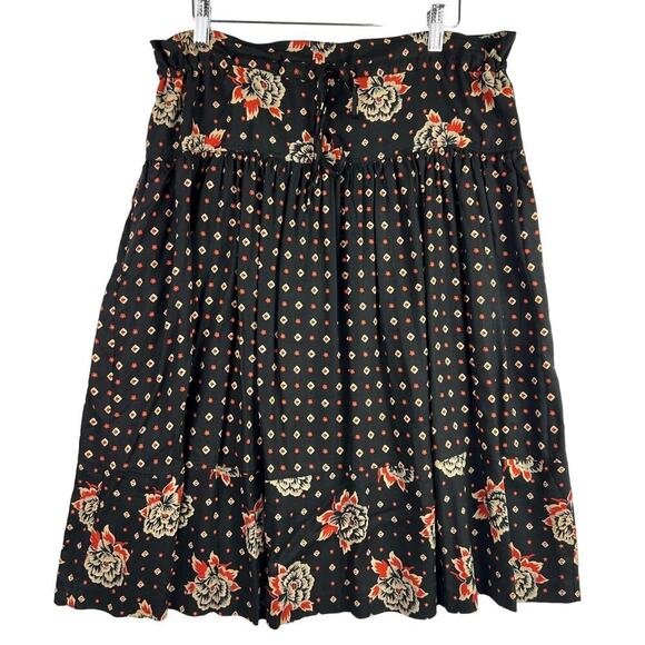 ESPRIT Boho Floral Black Orange Print Bohemian Tiered Tie Waist Women's Skirt 9 - Picture 1 of 10